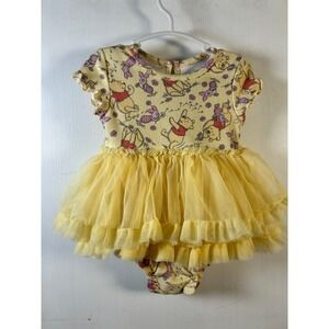Disney Baby Winnie the Pooh Tutu Romper Baby 12M Yellow Excellent Ribbed Tulle